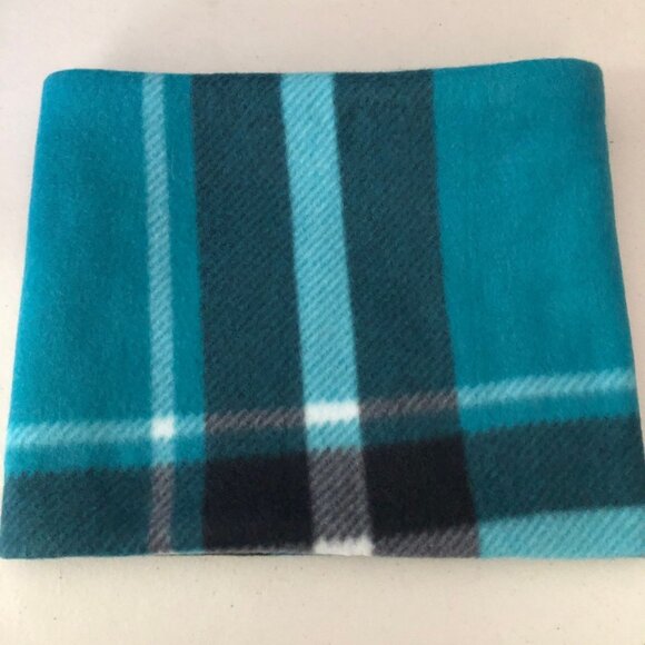 Plaid Fleece Neck Gaiter: Black, White & Red Tartan Scarf - Picture 3 of 8